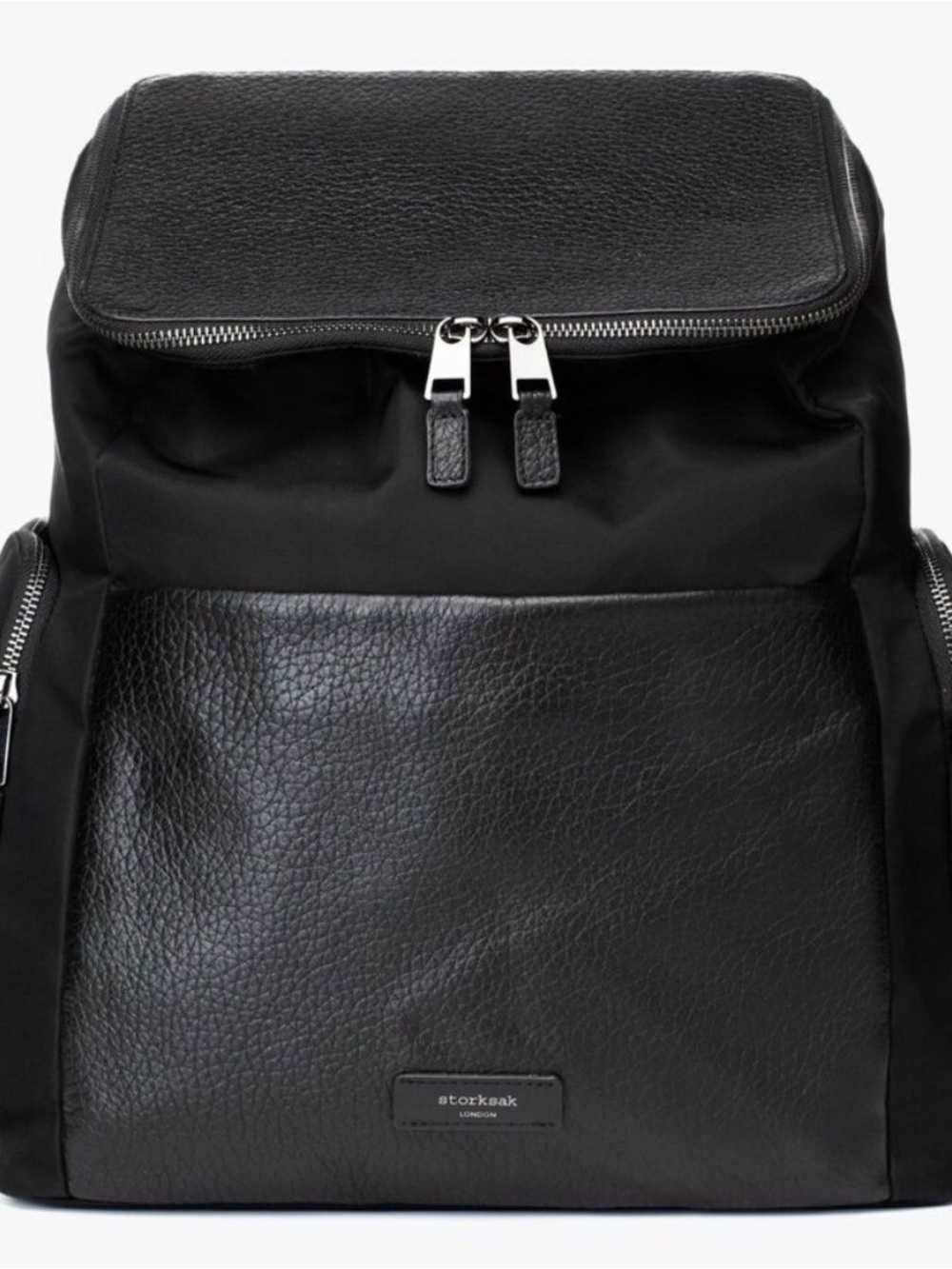 Storksak Black Pebbled Leather-Trim Backpack